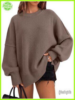 Oversized Crewneck Long Sleeve Sweater Pullover Tunic for Fall